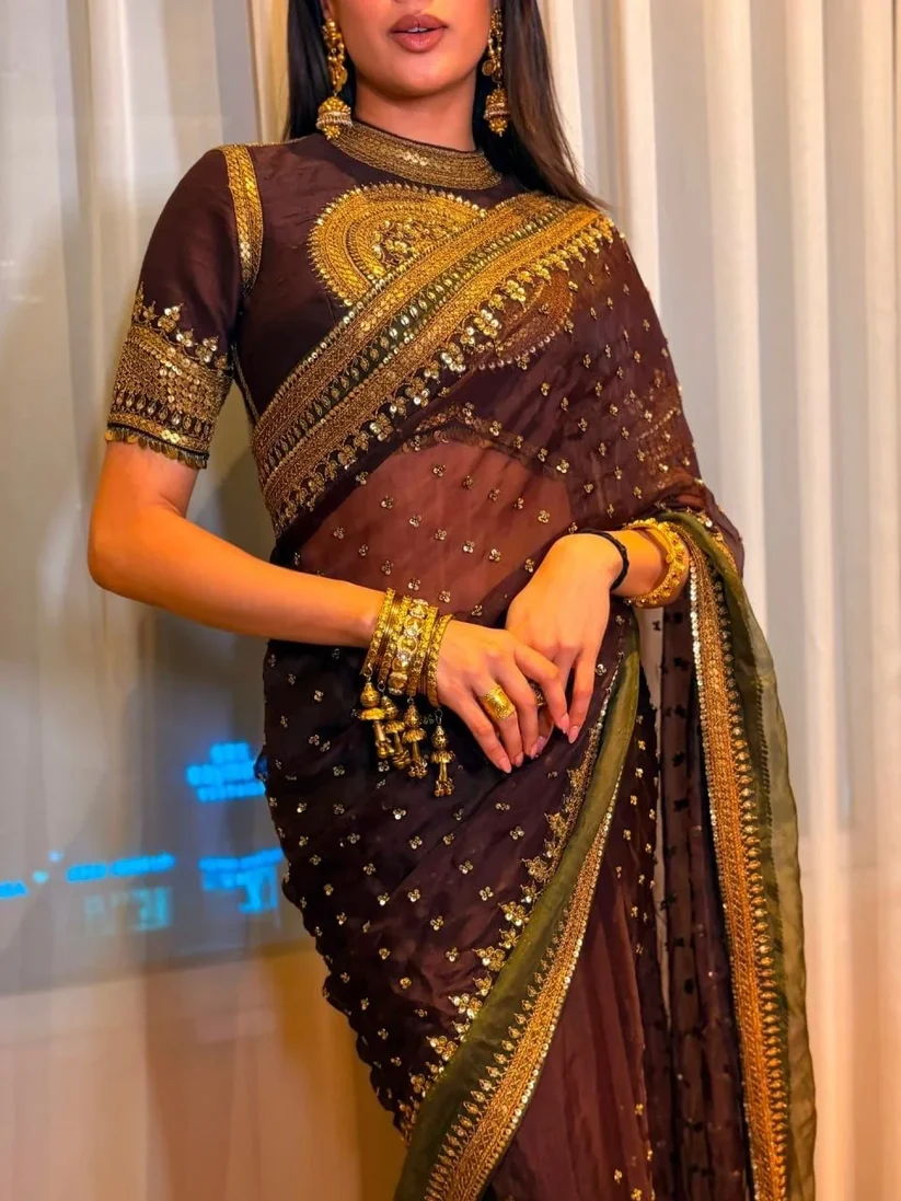 Party Wear Soft Twill Saree with Designer Corset Blouse