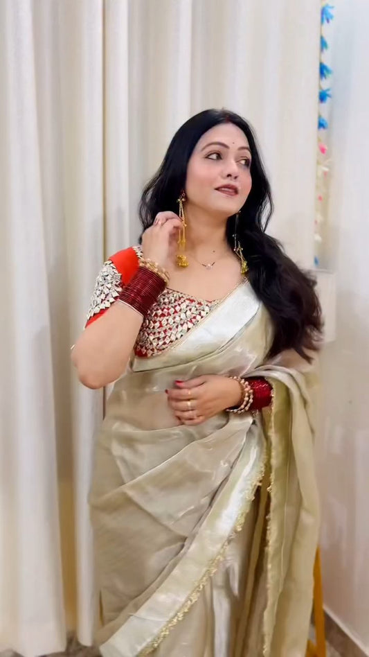 Trending G-MEE Satin Silk Party Wear Saree with Ready-to-Wear Aangi Blouse