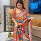 Designer Printed Chinnon Saree with Handcrafted Mirror & Zari Detailing