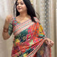 Designer Printed Chinnon Saree with Handcrafted Mirror & Zari Detailing