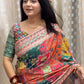 Designer Printed Chinnon Saree with Handcrafted Mirror & Zari Detailing