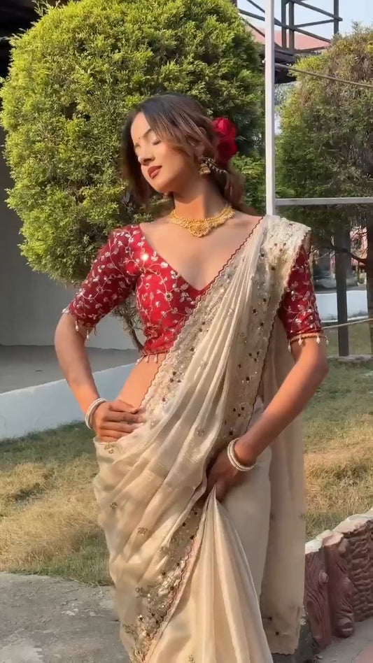 Wedding Special Jimmy Chu Saree with Heavy Sequence Embroidery