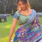 Printed Chinnon Saree with Handcrafted Mirror & Zari Detailing
