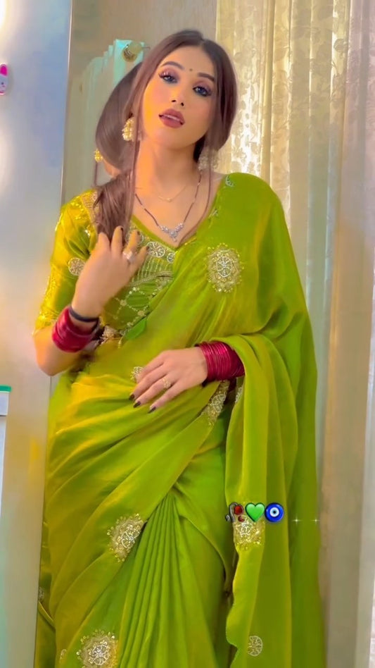 Fandy Satin Designer Saree with Khatli & BeadsWork