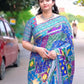 Sparkling Mirror Work Printed Chinnon Saree