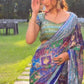 Printed Chinnon Saree with Handcrafted Mirror & Zari Detailing