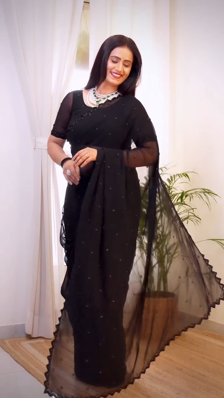 Fox Georgette Saree with Khatli Cut Dana, Moti & Diamond Handwork