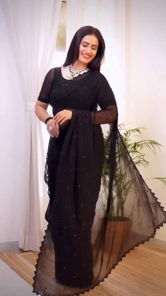 Fox Georgette Saree with Khatli Cut Dana, Moti & Diamond Handwork