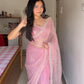 Wedding Wear Soft Net Sequins & Beads Work Saree with Designer Border