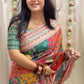 Designer Printed Chinnon Saree with Handcrafted Mirror & Zari Detailing
