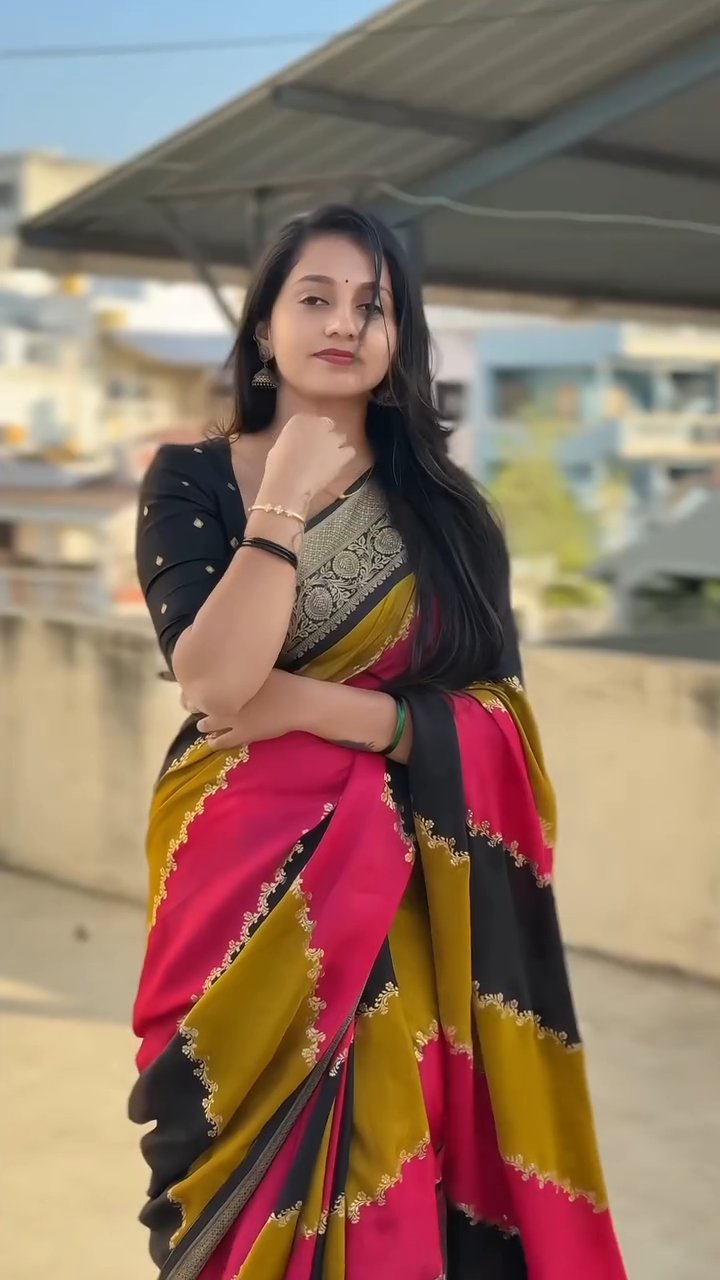 Dola Silk Printed Saree with All-Over Jacquard Border
