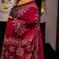 Maroon Ajrakh Mirror Work Soft Satin Crepe Saree