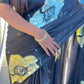 The luxurious Japan Satin Silk fabric, beautifully detailed with heavy mirror work