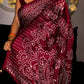 Maroon Ajrakh Mirror Work Soft Satin Crepe Saree