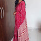 Ajrakh Print Satin Crepe Mirror Work Saree