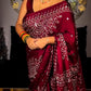 Maroon Ajrakh Mirror Work Soft Satin Crepe Saree