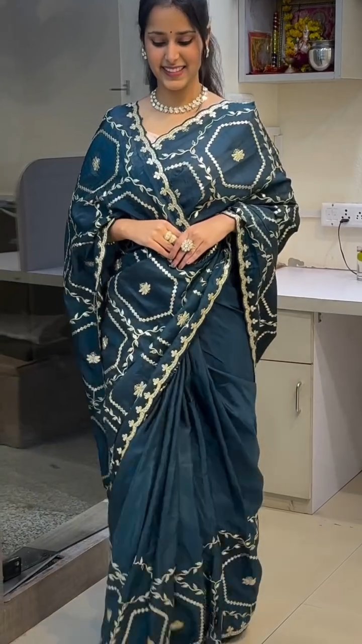 Trending Heavy Traditional Gotapatti Cutwork Silk Saree