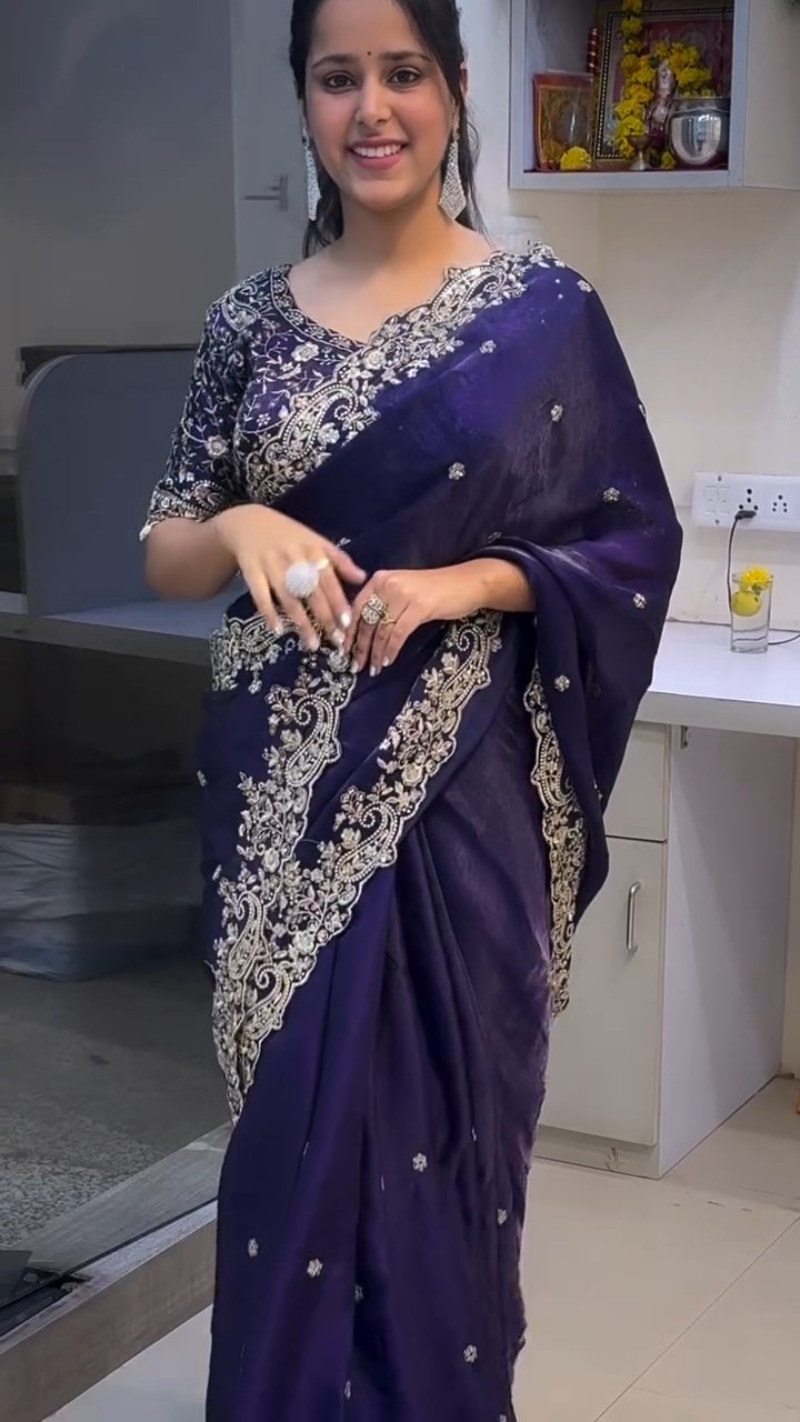 Luxe Fendy Satin Saree with 3mm Sequin Embroidery
