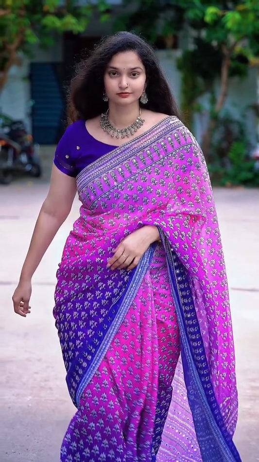 Shaded Celebrity Style Designer Georgette Saree with Mirror & Khatli Work