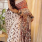 Heavy Japan Satin Ajrakh Print Saree with Real Mirror Work