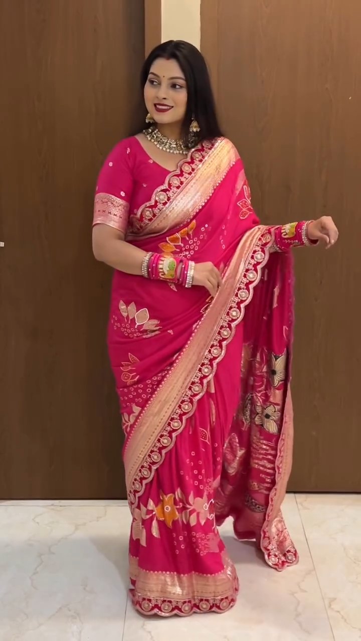 Royal Dola Silk Handwork Saree with Zari & Khatli Cutdana Work