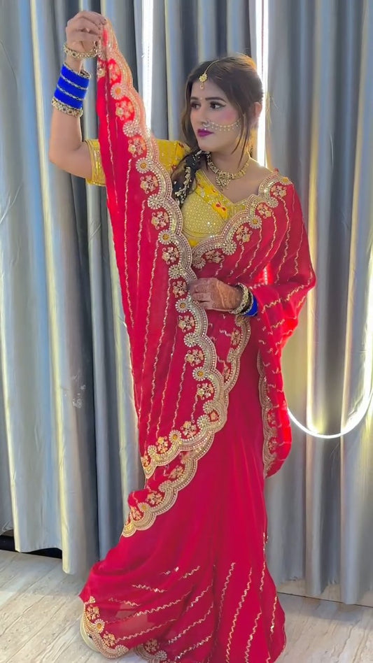💎 Designer Space Silk Saree | Beads, Sequin & Zari Work