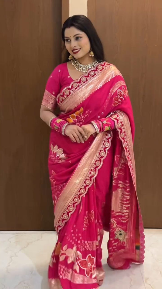 Royal Dola Silk Handwork Saree with Zari & Khatli Cutdana Work