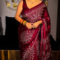 Maroon Ajrakh Mirror Work Soft Satin Crepe Saree