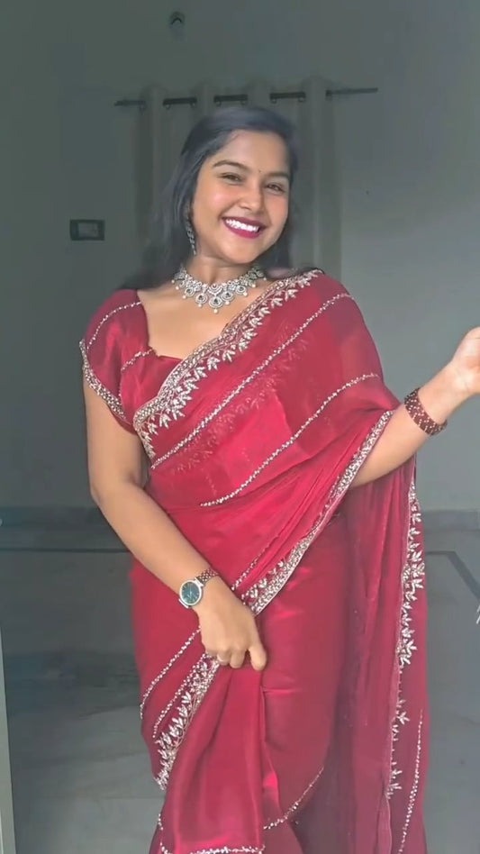 Premium Jimmy Choo Handcrafted Khatli Cut Dana Work Saree