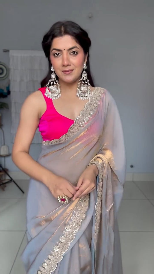 Graceful Fendy Silk Blooming with sequence border Saree