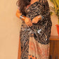 Black Ajrakh Print Satin Crepe Mirror Work Saree