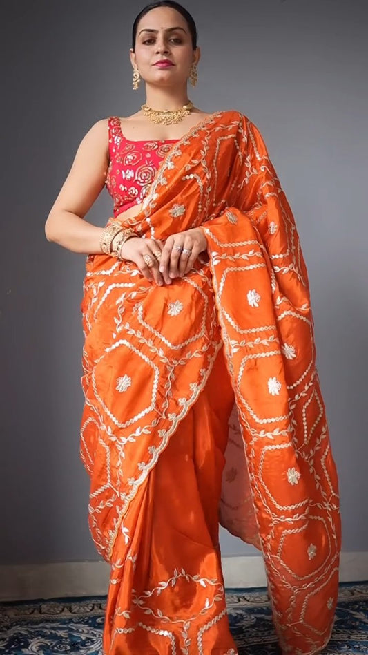 Trending Heavy Traditional Gotapatti Cutwork Silk Saree